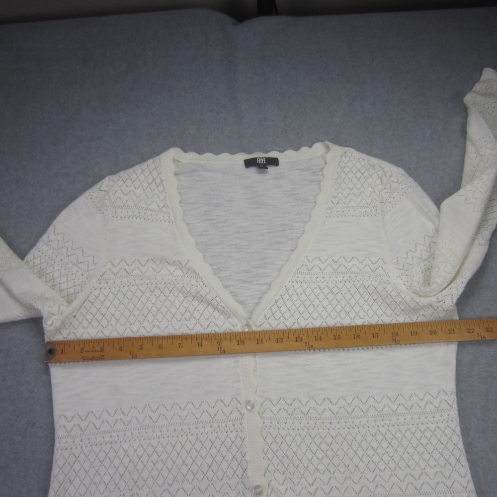 FRYE Sweater Womens‎ XL White Pointelle Scalloped V Neck Button Front Cardigan - Picture 12 of 16